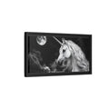 Side Mockup 8. Fairytale Unicorn Black White Unicorn shown as stretched canvas wall art