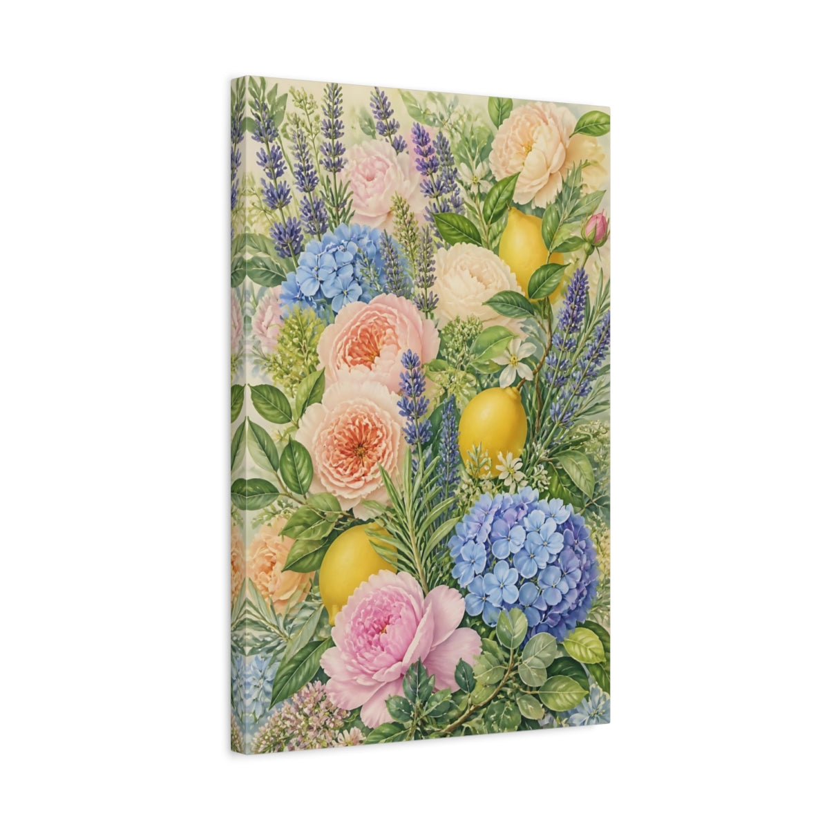 Side Mockup 3. Floral Floral Arrangement Pastel Floral shown as stretched canvas wall art
