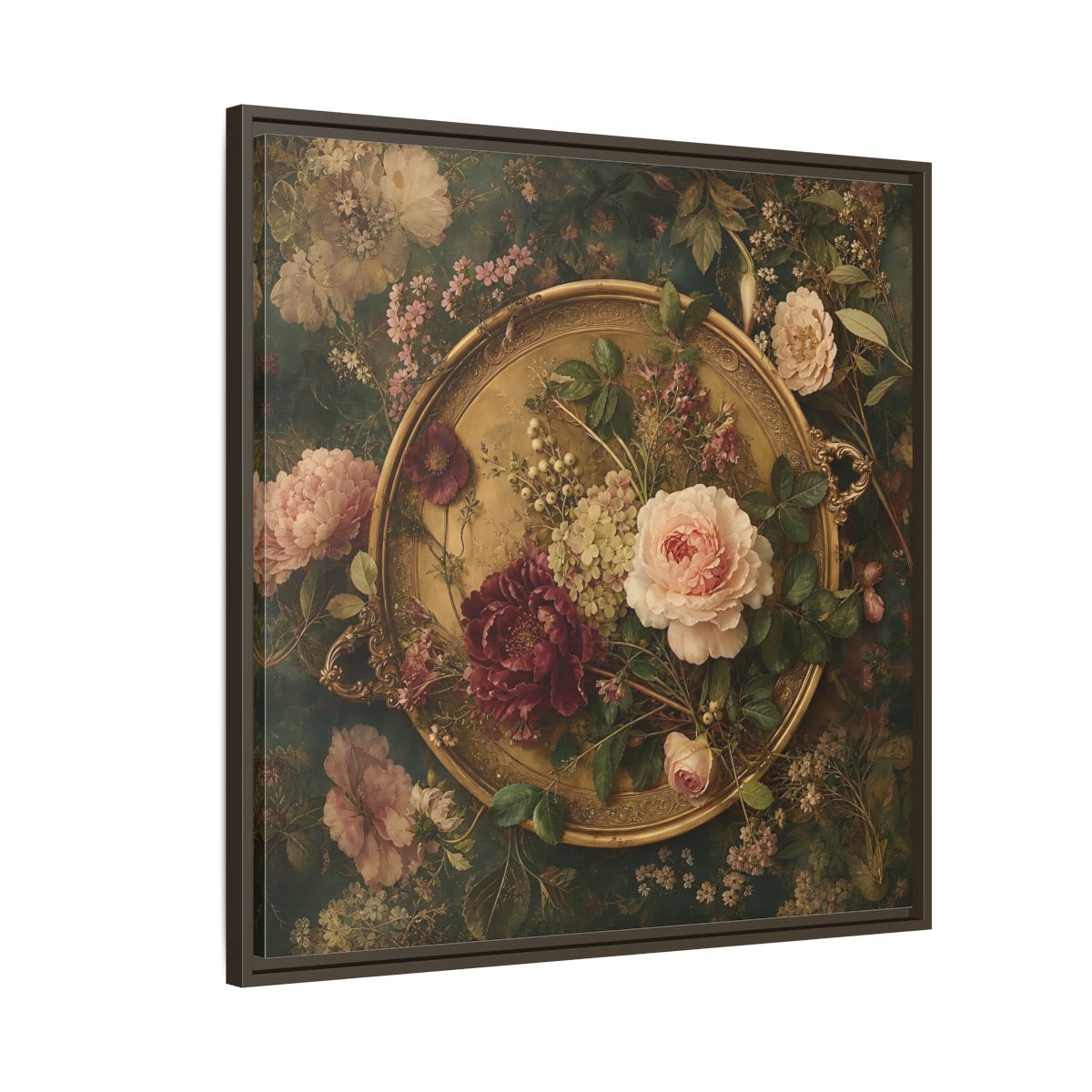Side Mockup 8. Floral Floral Arrangement Vintage Floral shown as stretched canvas wall art