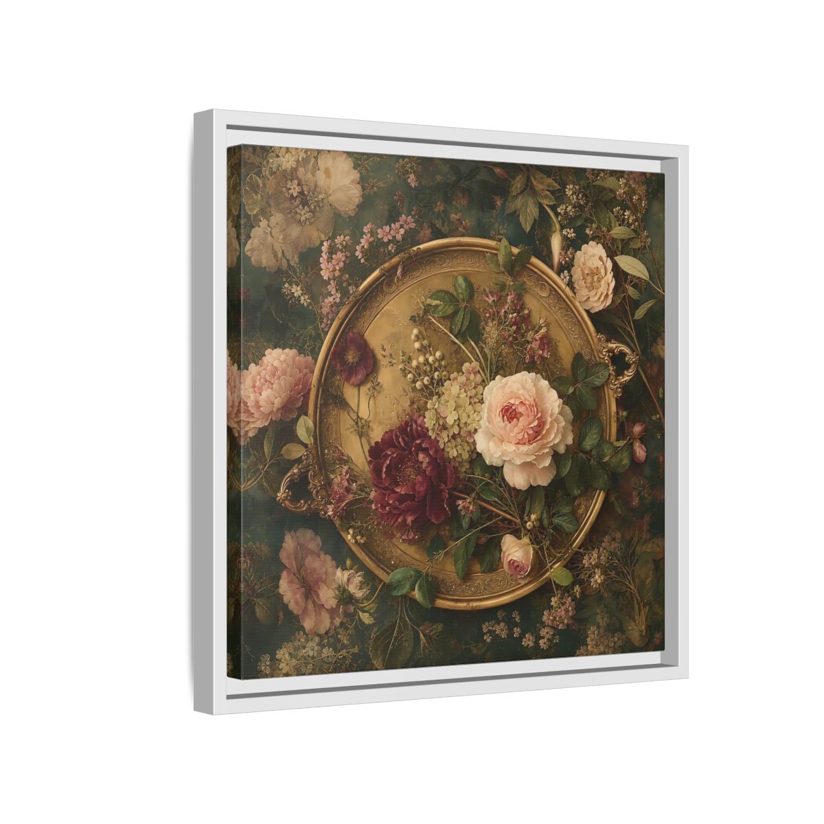 Side Mockup 13. Floral Floral Arrangement Vintage Floral shown as stretched canvas wall art