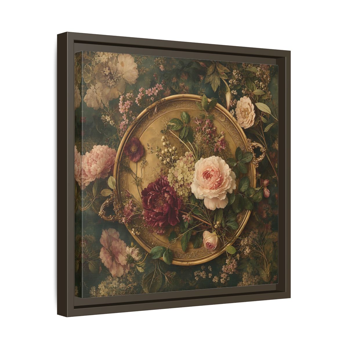 Side Mockup 29. Floral Floral Arrangement Vintage Floral shown as stretched canvas wall art