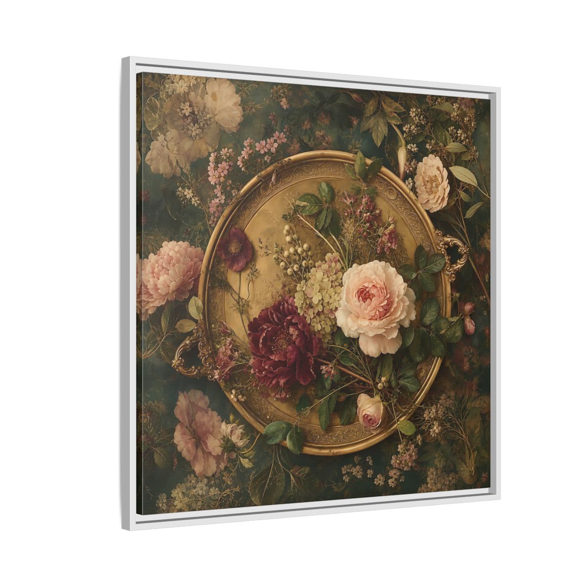 Side Mockup 7. Floral Floral Arrangement Vintage Floral shown as stretched canvas wall art