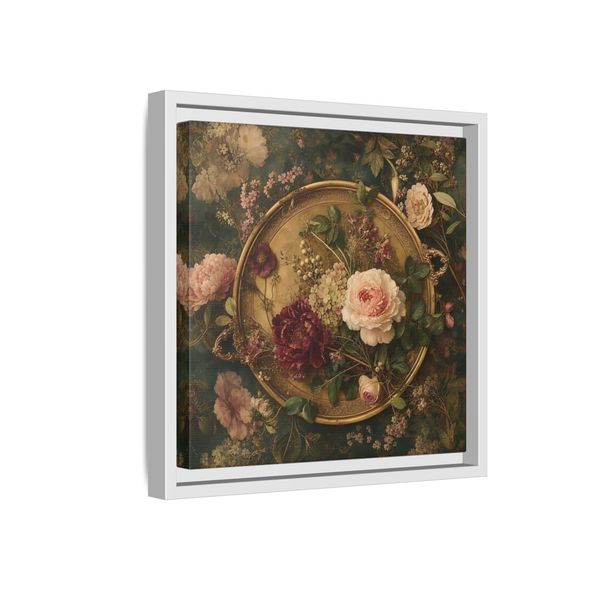 Side Mockup 16. Floral Floral Arrangement Vintage Floral shown as stretched canvas wall art