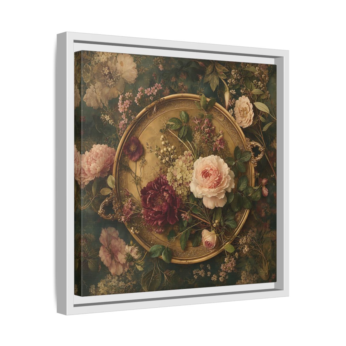 Side Mockup 28. Floral Floral Arrangement Vintage Floral shown as stretched canvas wall art