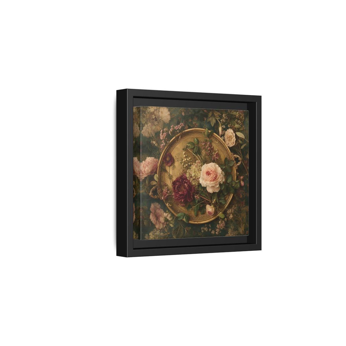 Side Mockup 3. Floral Floral Arrangement Vintage Floral shown as stretched canvas wall art