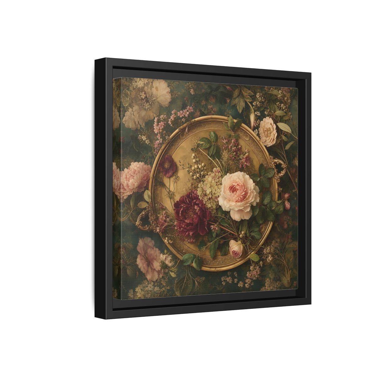 Side Mockup 18. Floral Floral Arrangement Vintage Floral shown as stretched canvas wall art