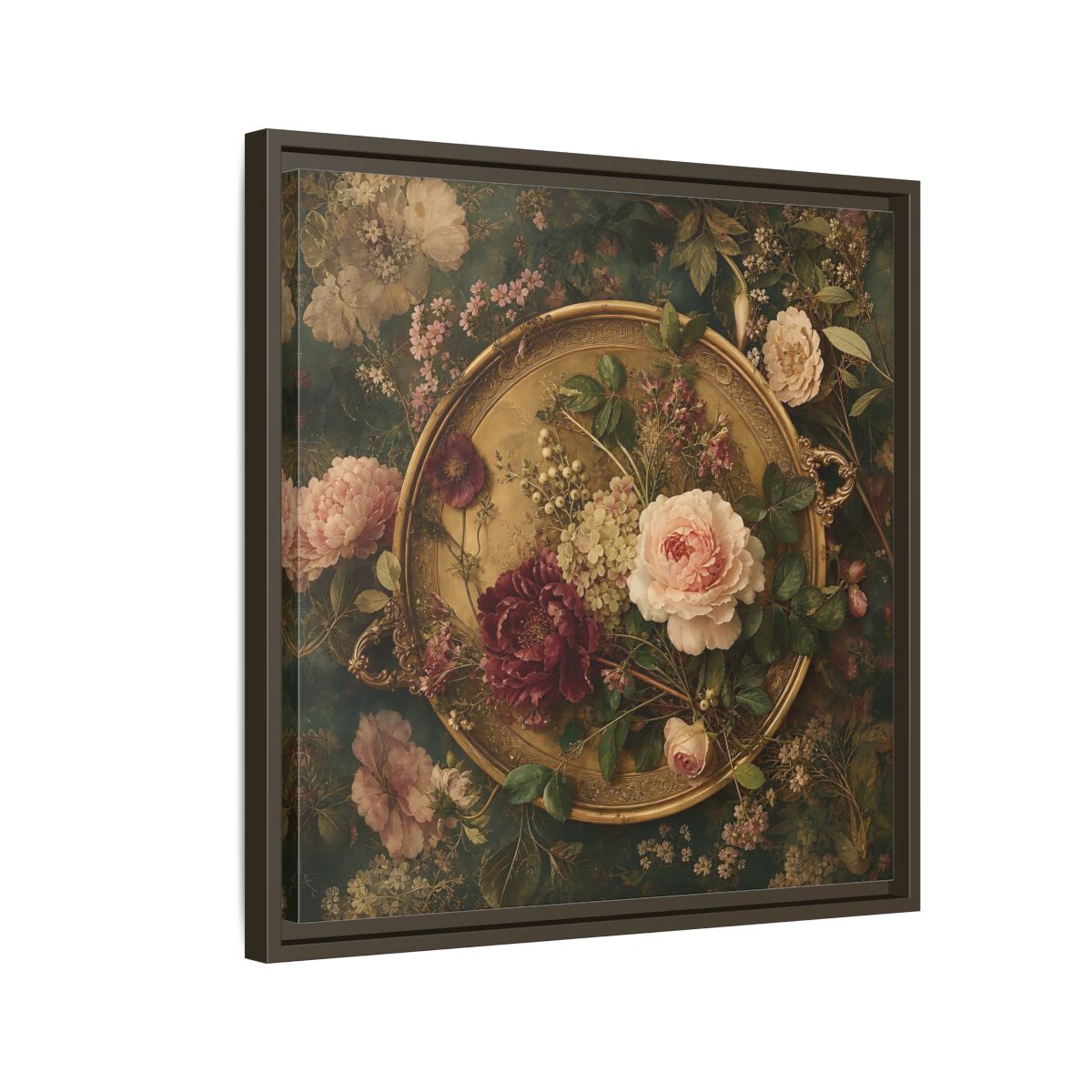 Side Mockup 11. Floral Floral Arrangement Vintage Floral shown as stretched canvas wall art