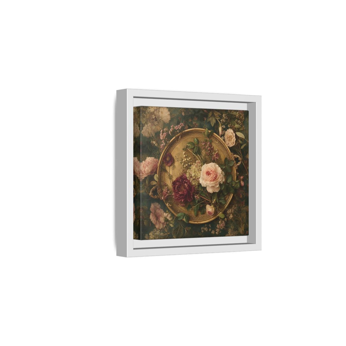 Side Mockup 1. Floral Floral Arrangement Vintage Floral shown as stretched canvas wall art