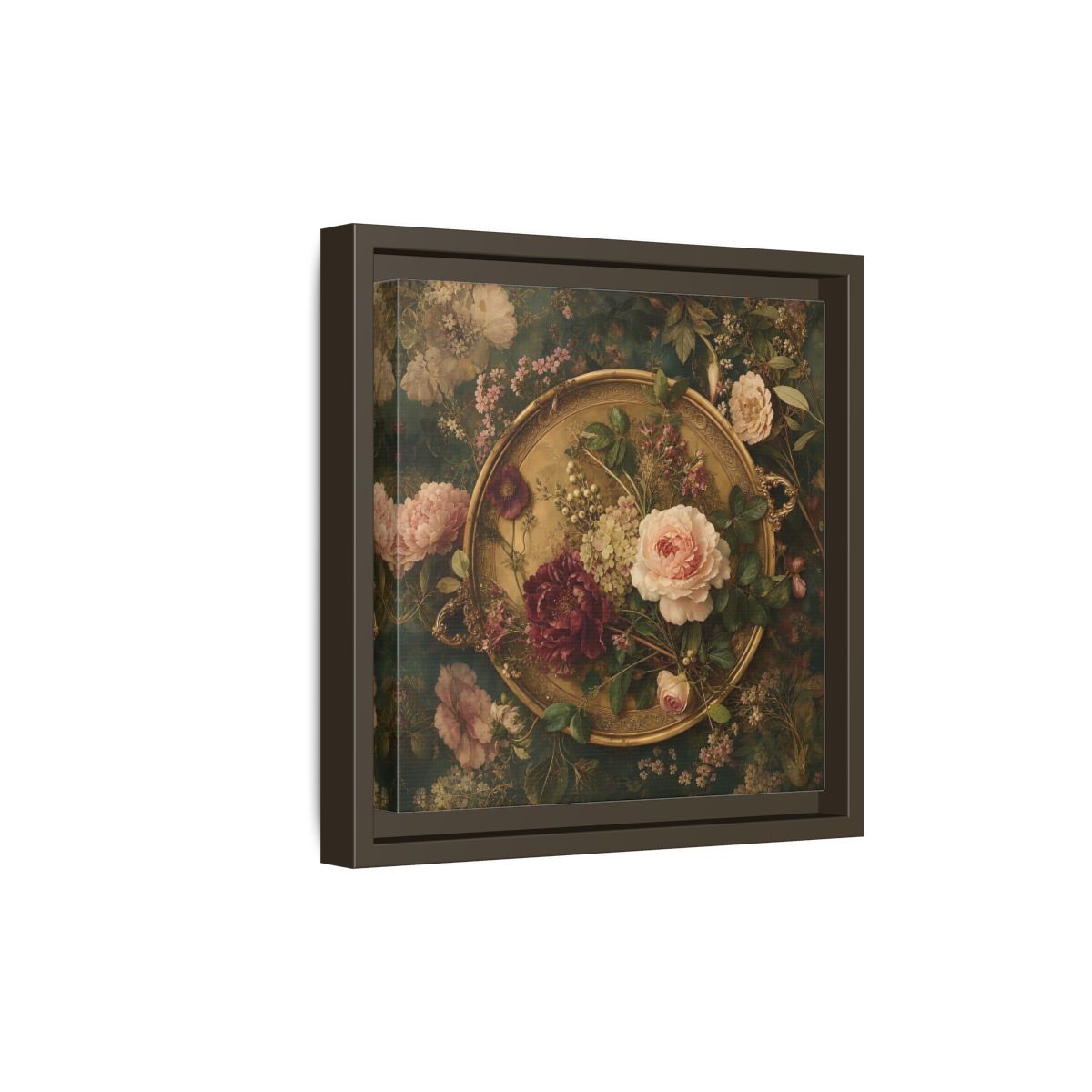 Side Mockup 20. Floral Floral Arrangement Vintage Floral shown as stretched canvas wall art