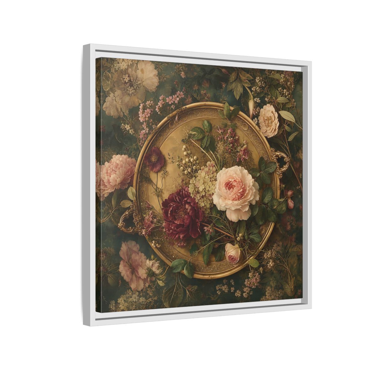 Side Mockup 10. Floral Floral Arrangement Vintage Floral shown as stretched canvas wall art