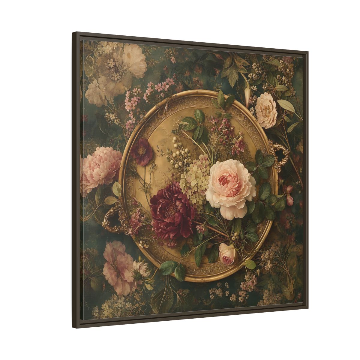 Side Mockup 5. Floral Floral Arrangement Vintage Floral shown as stretched canvas wall art