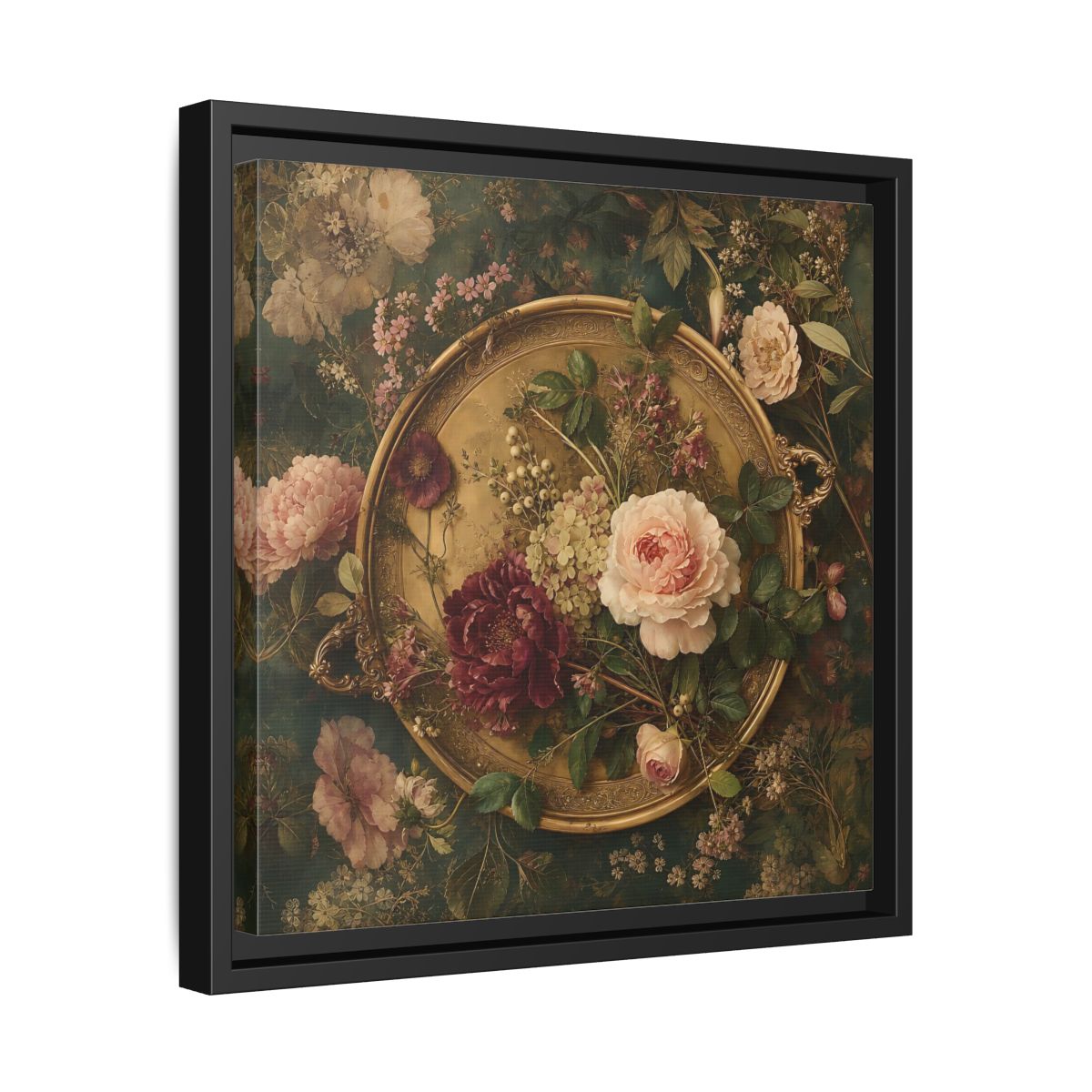 Side Mockup 32. Floral Floral Arrangement Vintage Floral shown as stretched canvas wall art