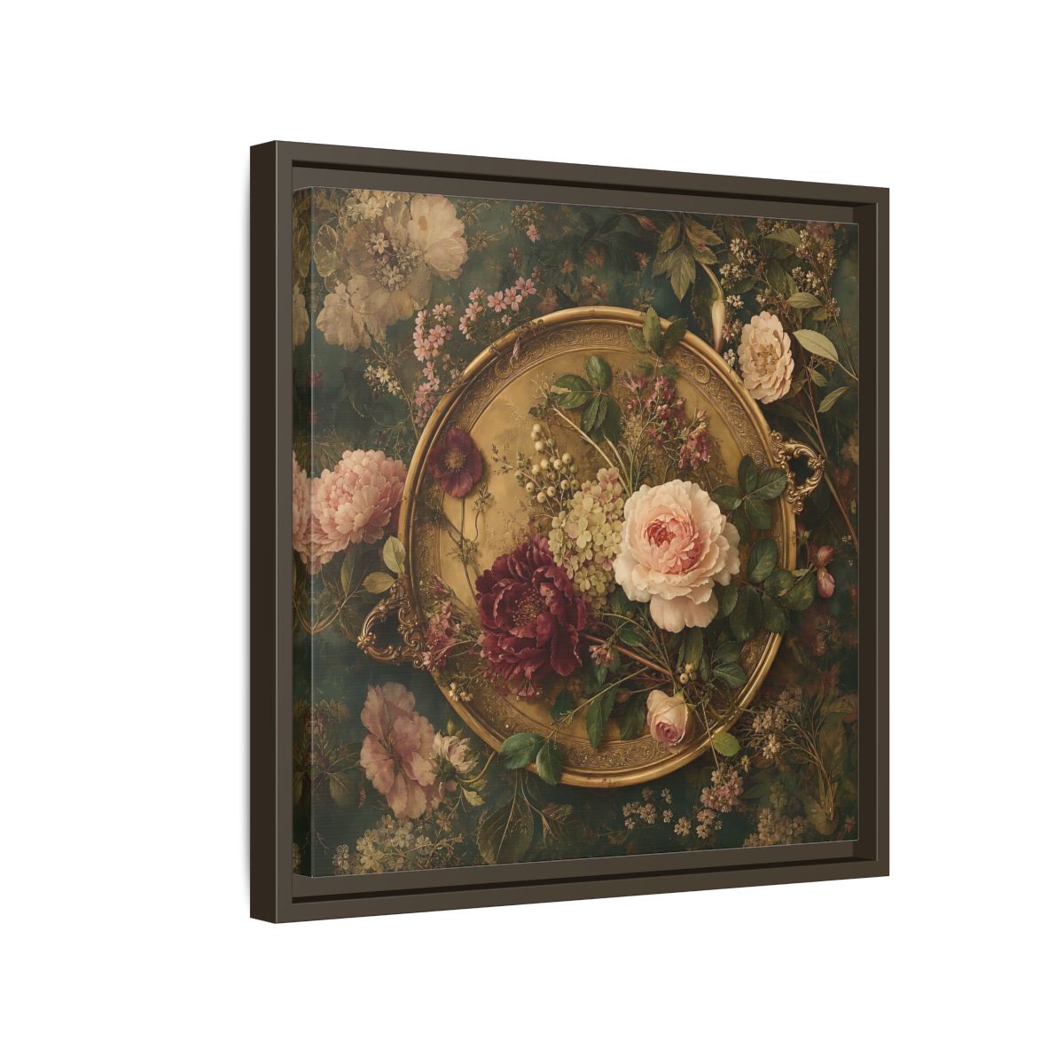 Side Mockup 14. Floral Floral Arrangement Vintage Floral shown as stretched canvas wall art