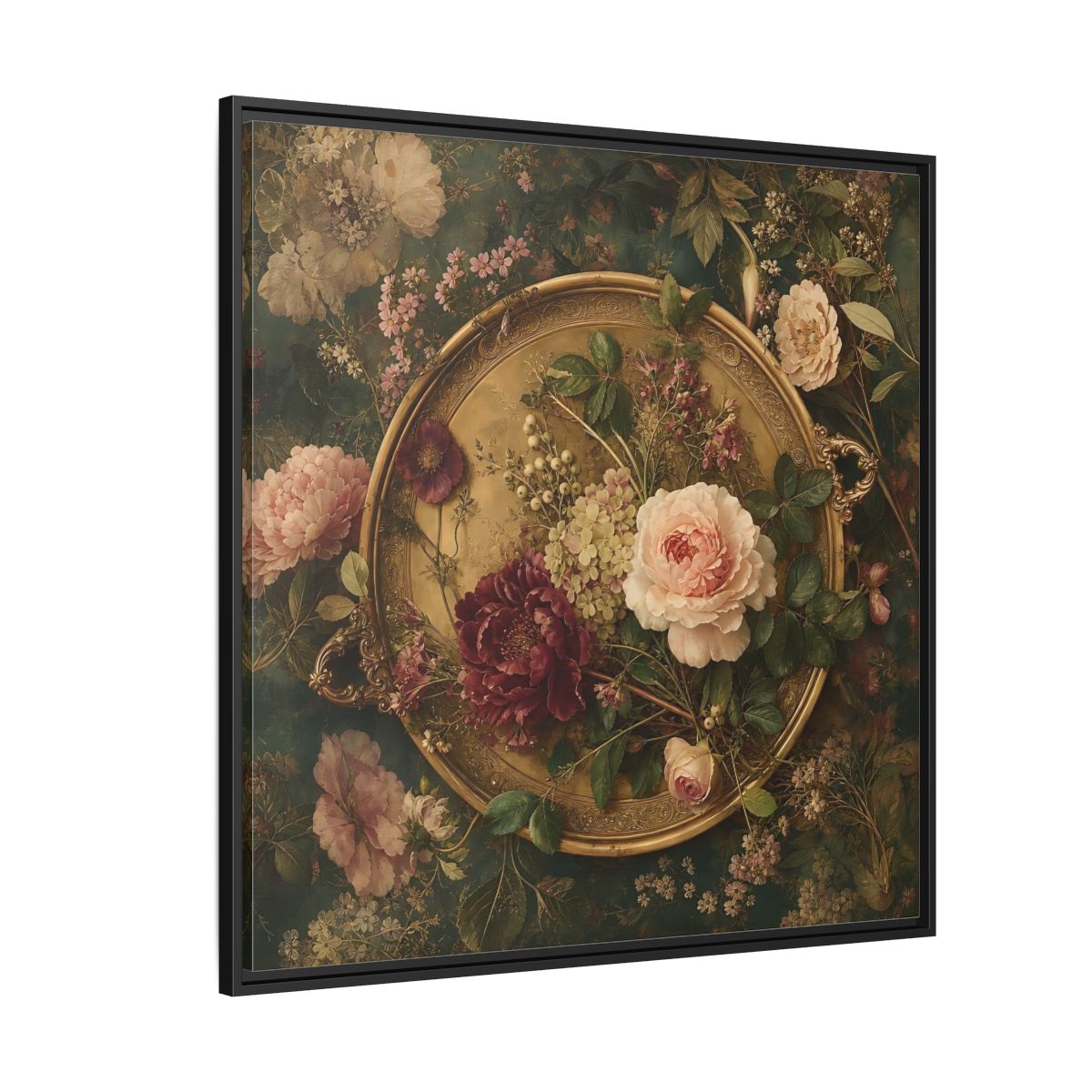 Side Mockup 6. Floral Floral Arrangement Vintage Floral shown as stretched canvas wall art