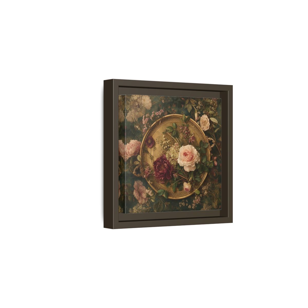 Side Mockup 2. Floral Floral Arrangement Vintage Floral shown as stretched canvas wall art