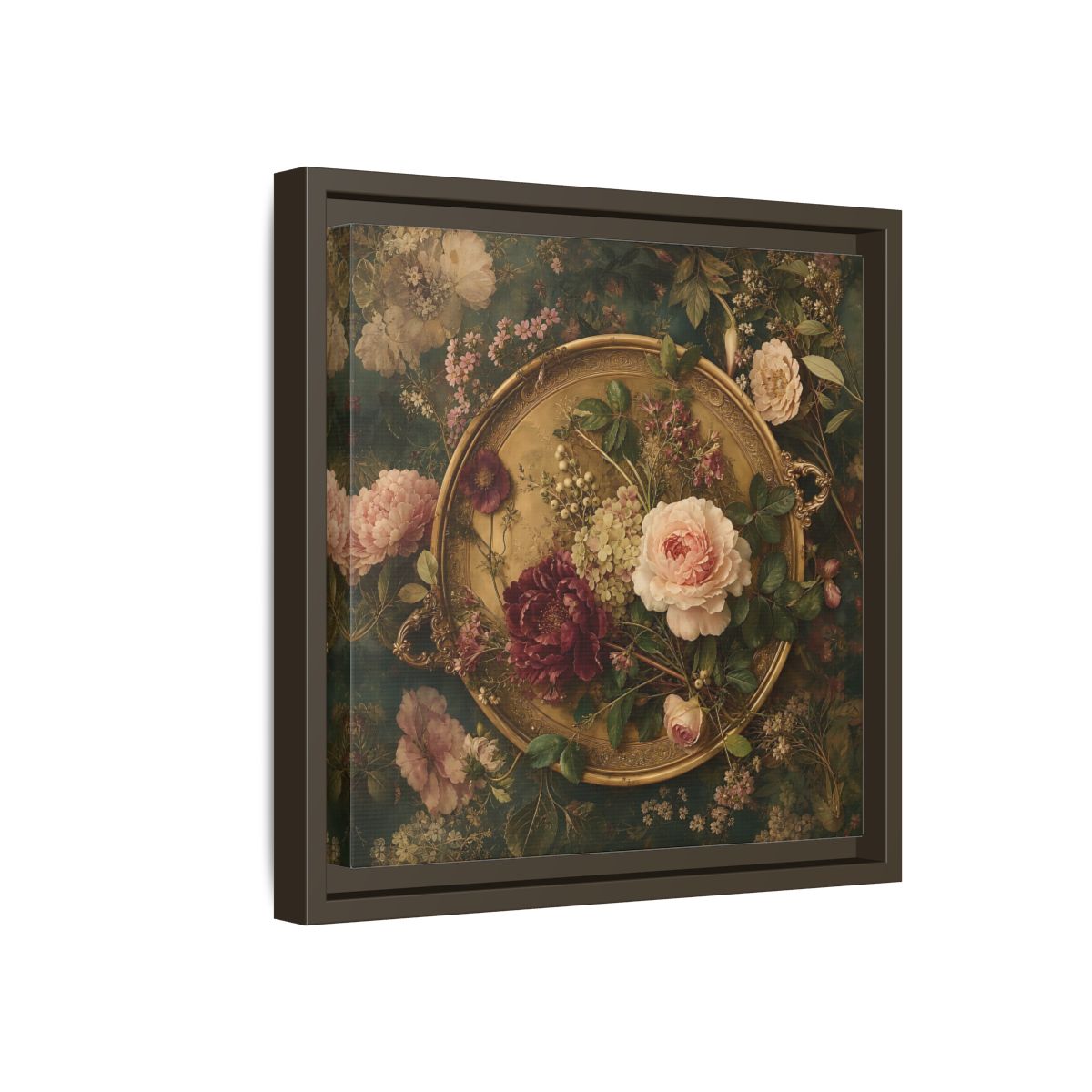 Side Mockup 17. Floral Floral Arrangement Vintage Floral shown as stretched canvas wall art