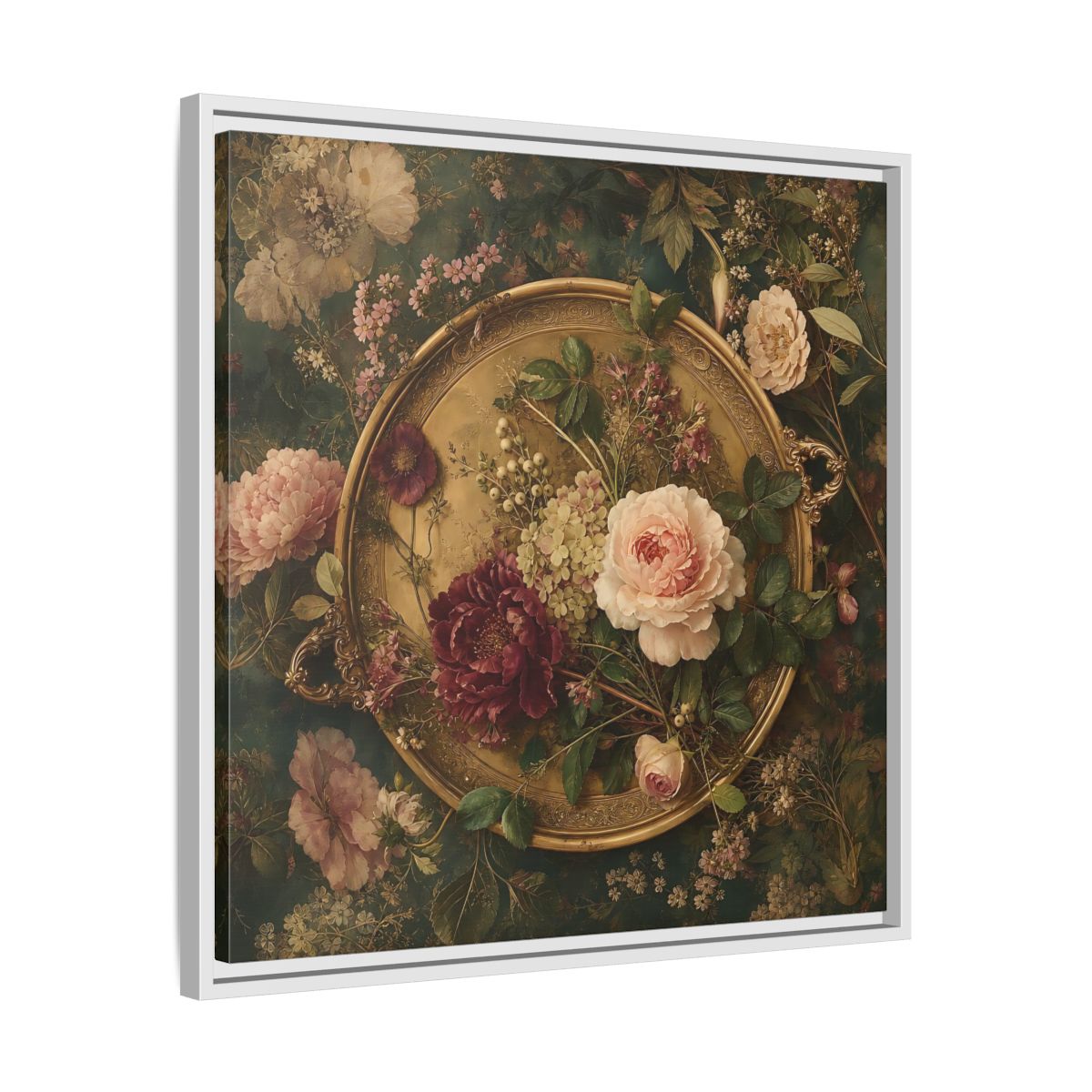 Side Mockup 26. Floral Floral Arrangement Vintage Floral shown as stretched canvas wall art