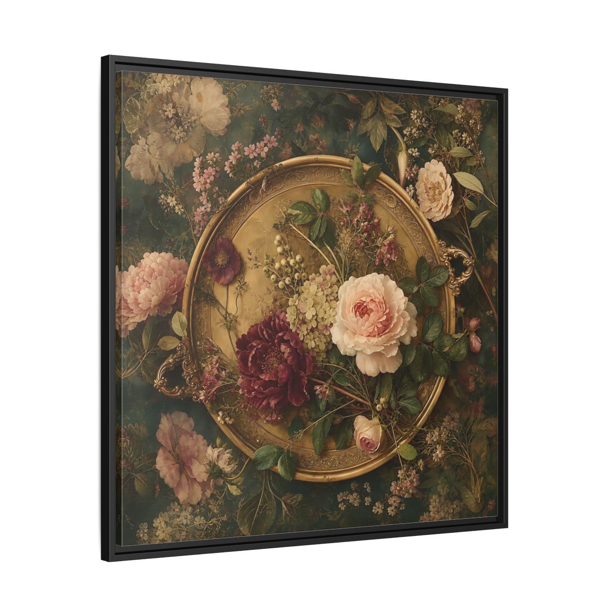 Side Mockup 30. Floral Floral Arrangement Vintage Floral shown as stretched canvas wall art