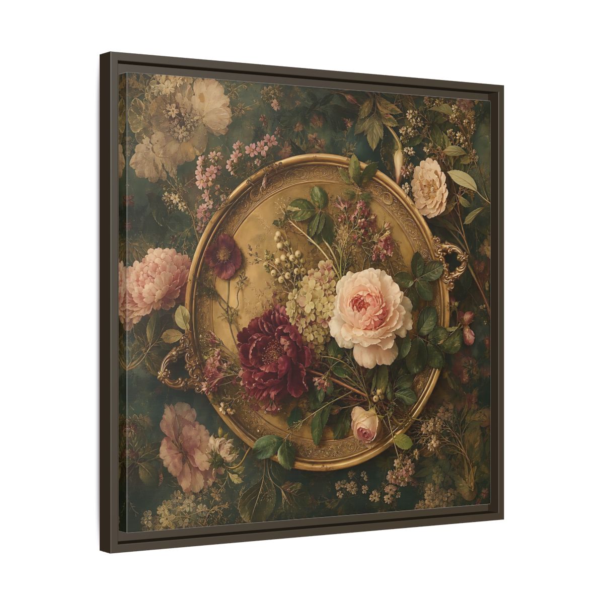 Side Mockup 27. Floral Floral Arrangement Vintage Floral shown as stretched canvas wall art