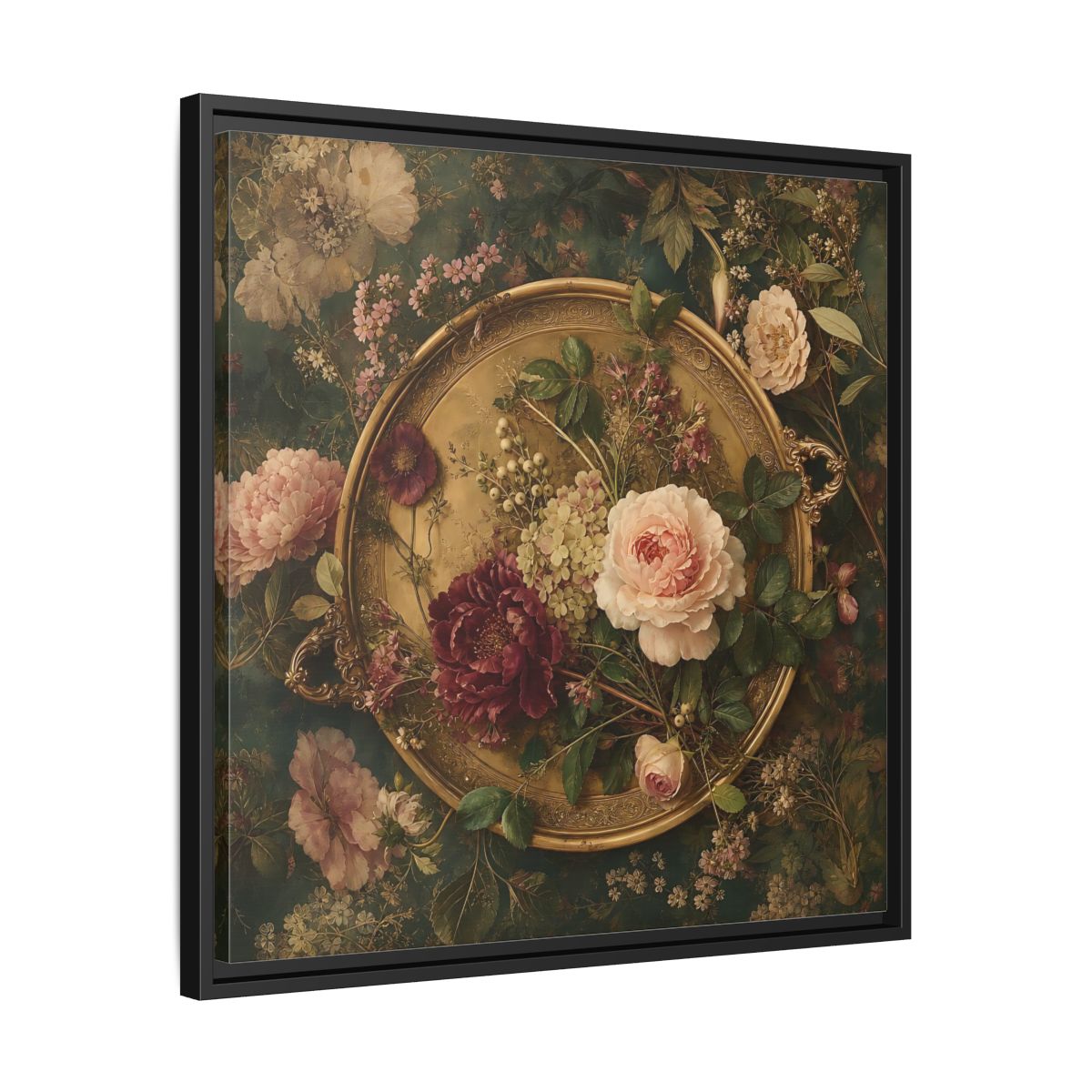 Side Mockup 31. Floral Floral Arrangement Vintage Floral shown as stretched canvas wall art