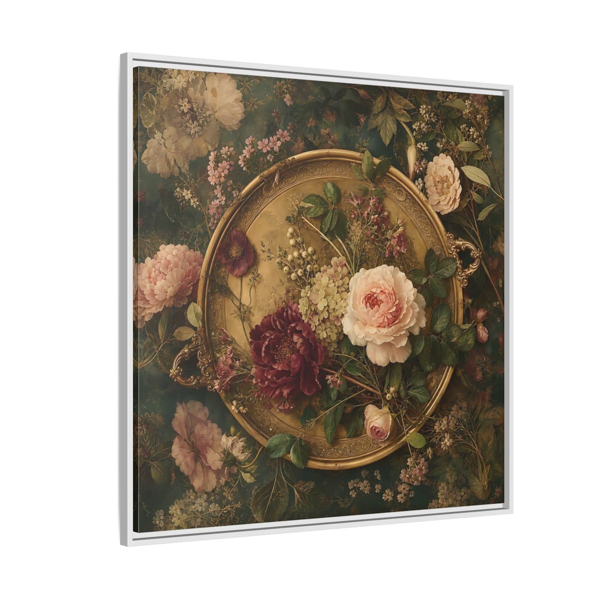 Side Mockup 4. Floral Floral Arrangement Vintage Floral shown as stretched canvas wall art