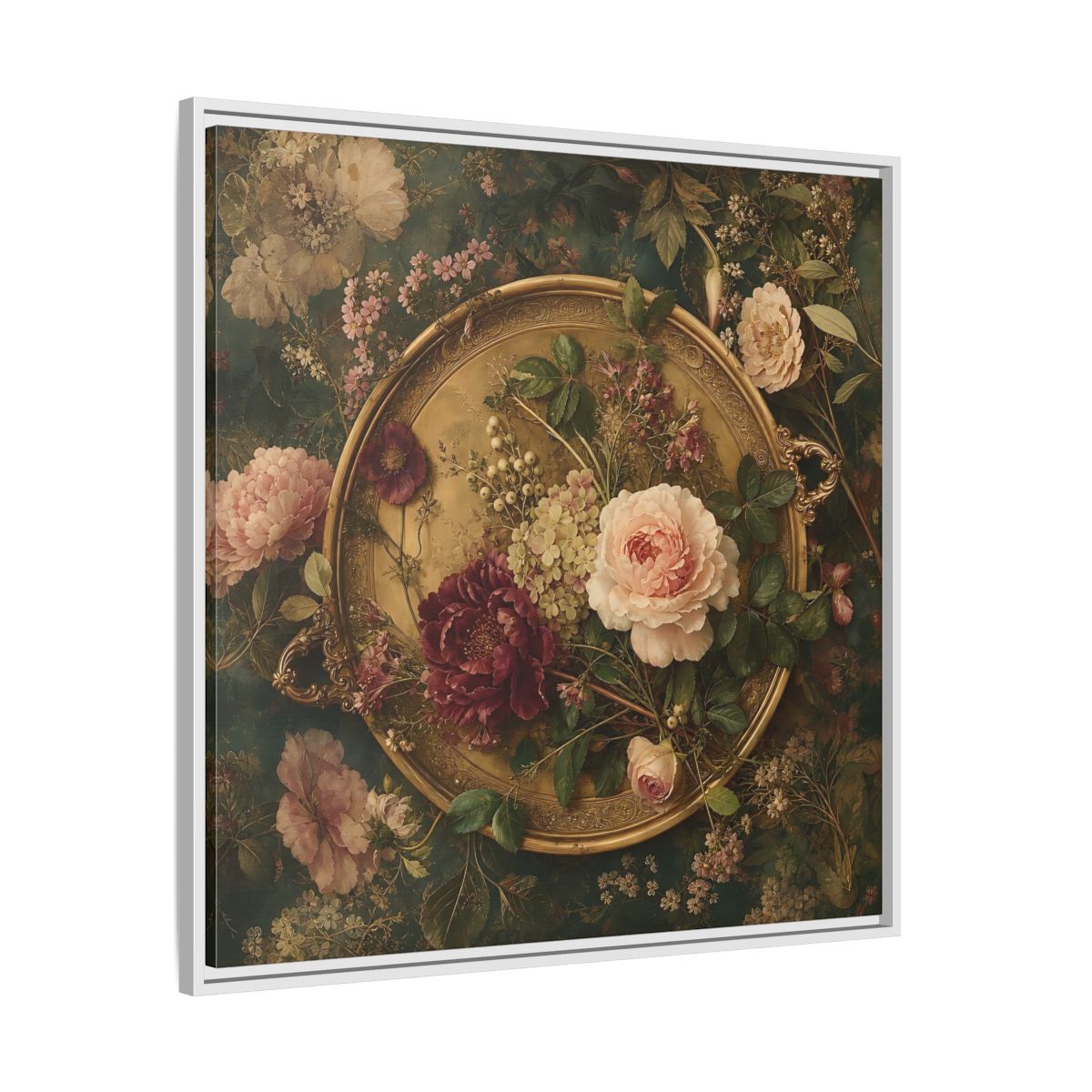 Side Mockup 25. Floral Floral Arrangement Vintage Floral shown as stretched canvas wall art