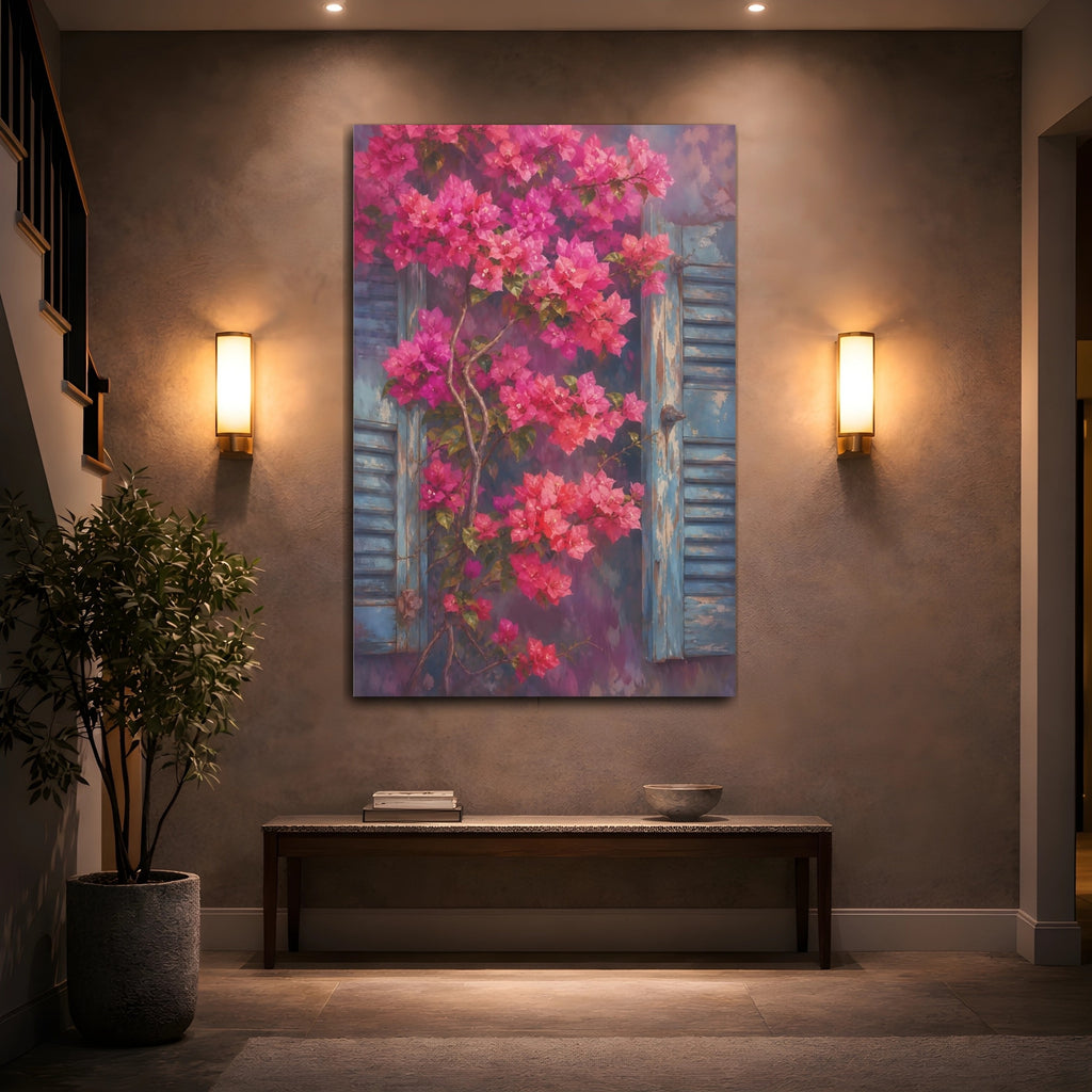 Mockup 2. Floral Bougainvillea Pink Bougainvillea shown as stretched canvas wall art