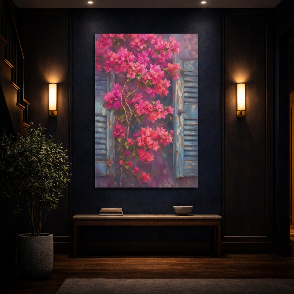 Mockup 4. Floral Bougainvillea Pink Bougainvillea shown as stretched canvas wall art