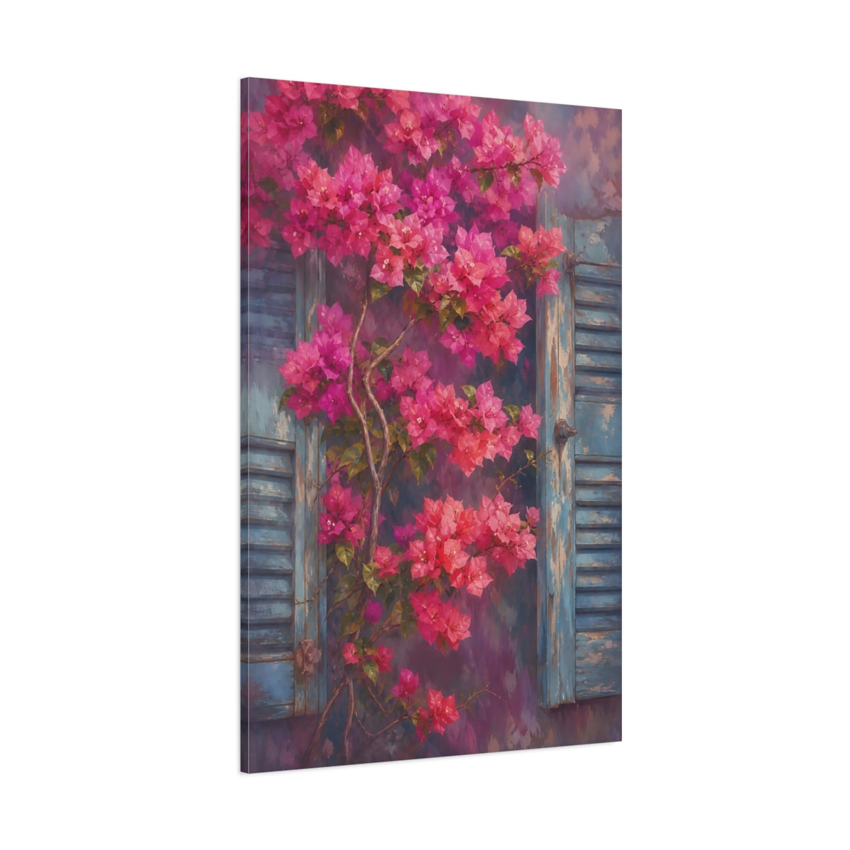 Side Mockup 1. Floral Bougainvillea Pink Bougainvillea shown as stretched canvas wall art