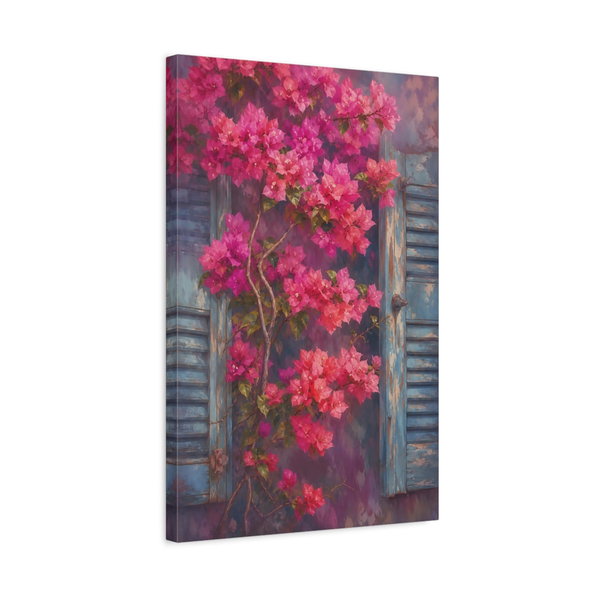 Side Mockup 3. Floral Bougainvillea Pink Bougainvillea shown as stretched canvas wall art