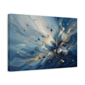Side Mockup 4. Floral Floral Burst Blue And Gold shown as stretched canvas wall art