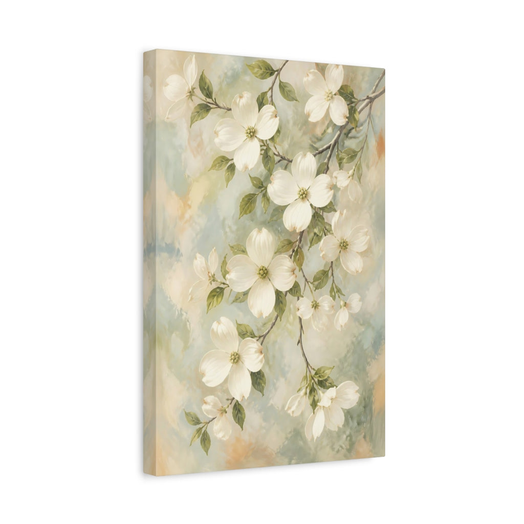 Side Mockup 4. Floral Dogwood Flowers Pastel Dogwood Flowers shown as stretched canvas wall art