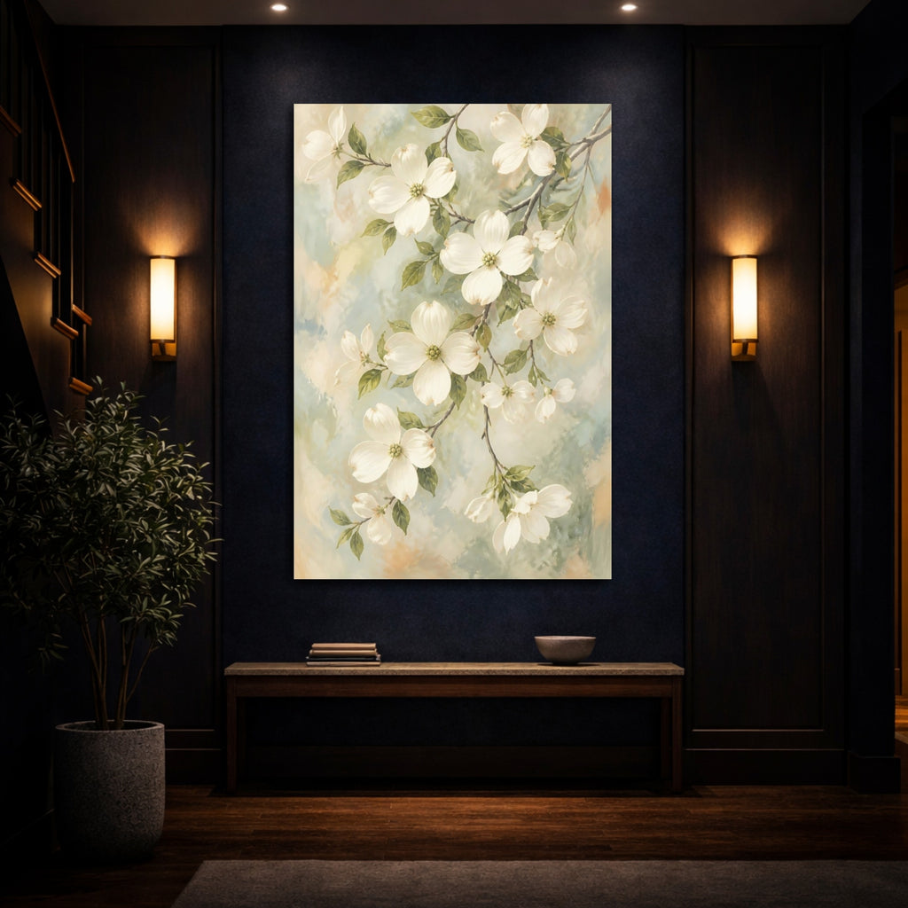Mockup 4. Floral Dogwood Flowers Pastel Dogwood Flowers shown as stretched canvas wall art