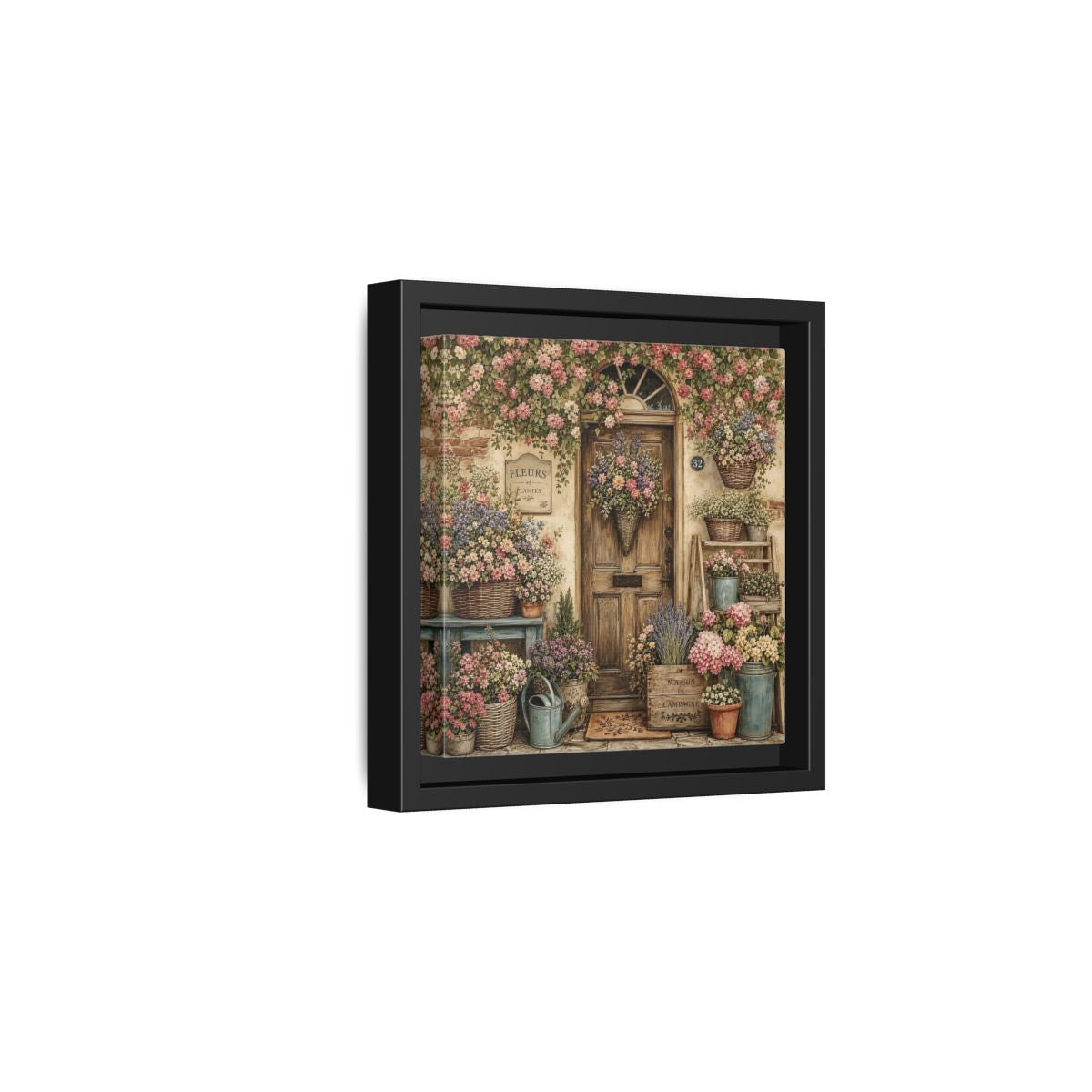 Side Mockup 3. Floral Floral Doorway Cottage Floral Door shown as stretched canvas wall art