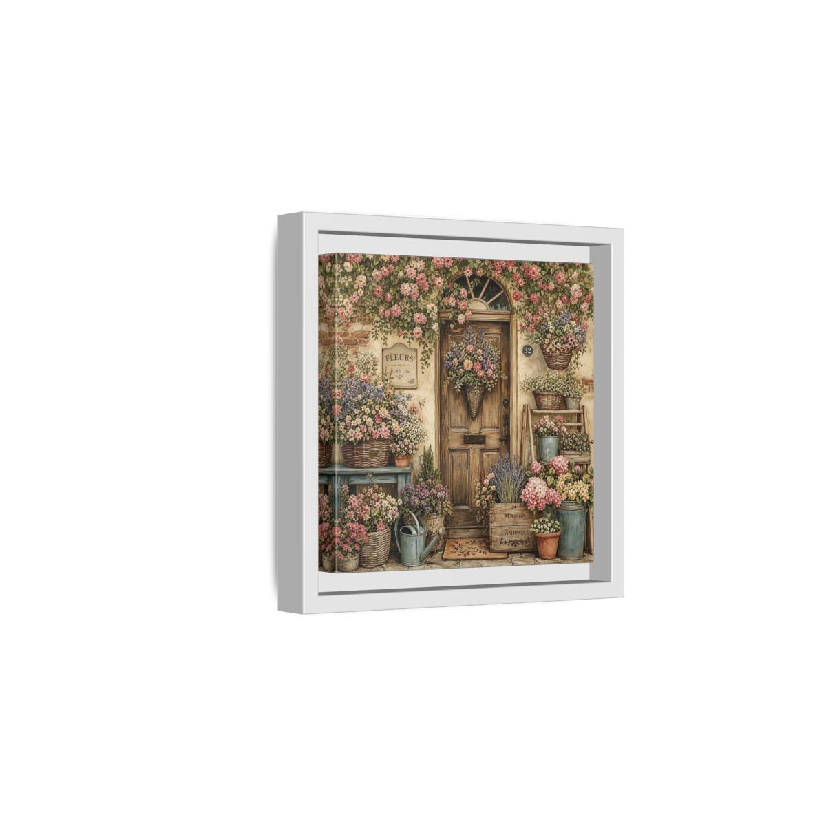 Side Mockup 1. Floral Floral Doorway Cottage Floral Door shown as stretched canvas wall art