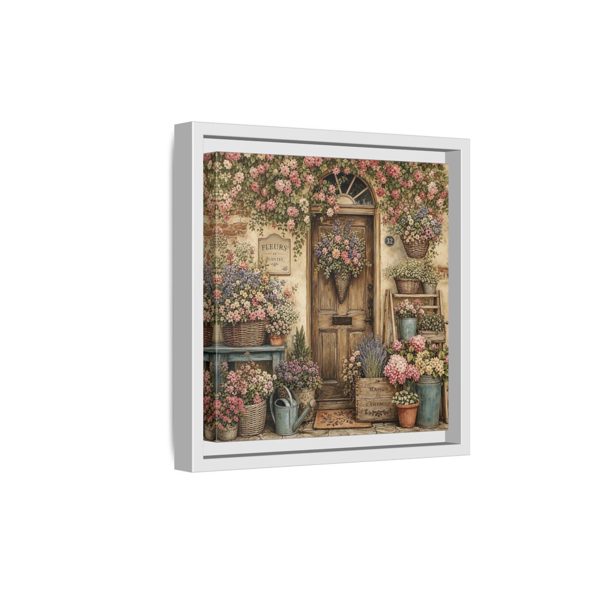 Side Mockup 19. Floral Floral Doorway Cottage Floral Door shown as stretched canvas wall art