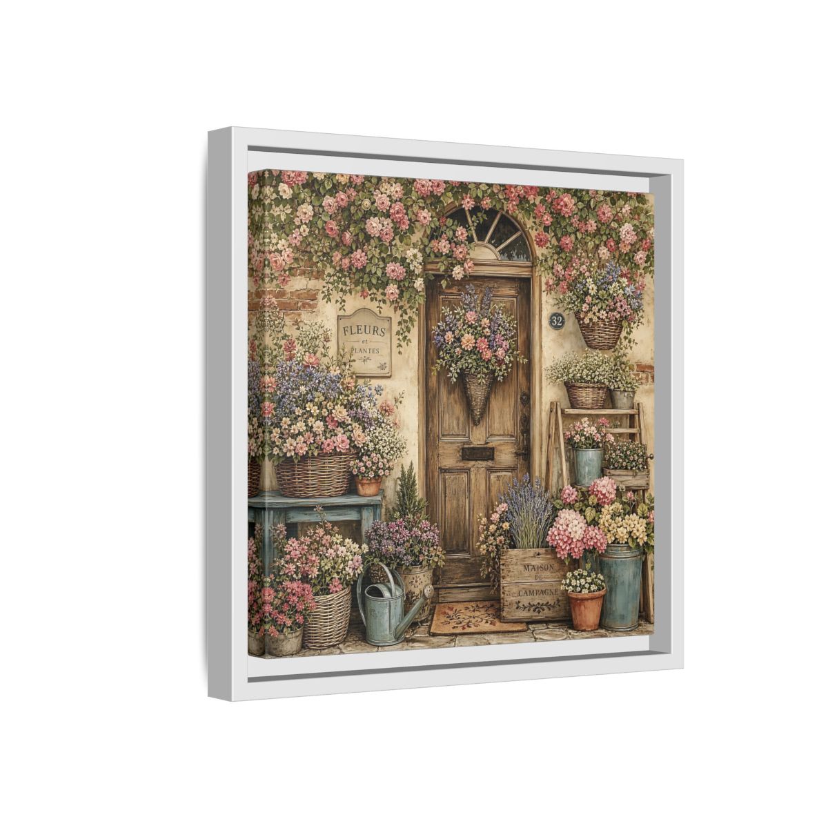 Side Mockup 16. Floral Floral Doorway Cottage Floral Door shown as stretched canvas wall art