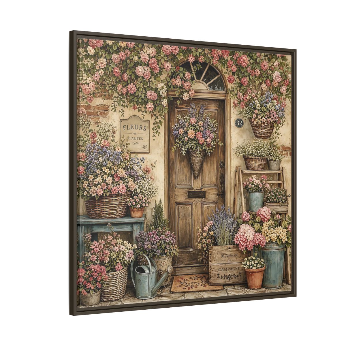 Side Mockup 5. Floral Floral Doorway Cottage Floral Door shown as stretched canvas wall art