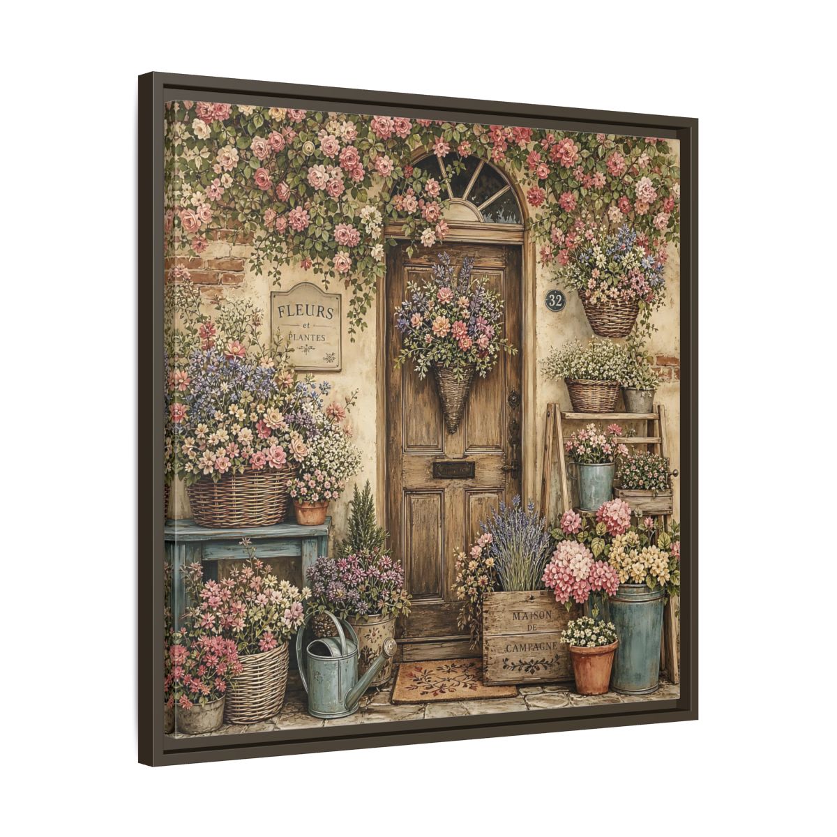 Side Mockup 27. Floral Floral Doorway Cottage Floral Door shown as stretched canvas wall art