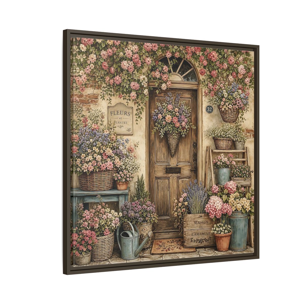 Side Mockup 8. Floral Floral Doorway Cottage Floral Door shown as stretched canvas wall art