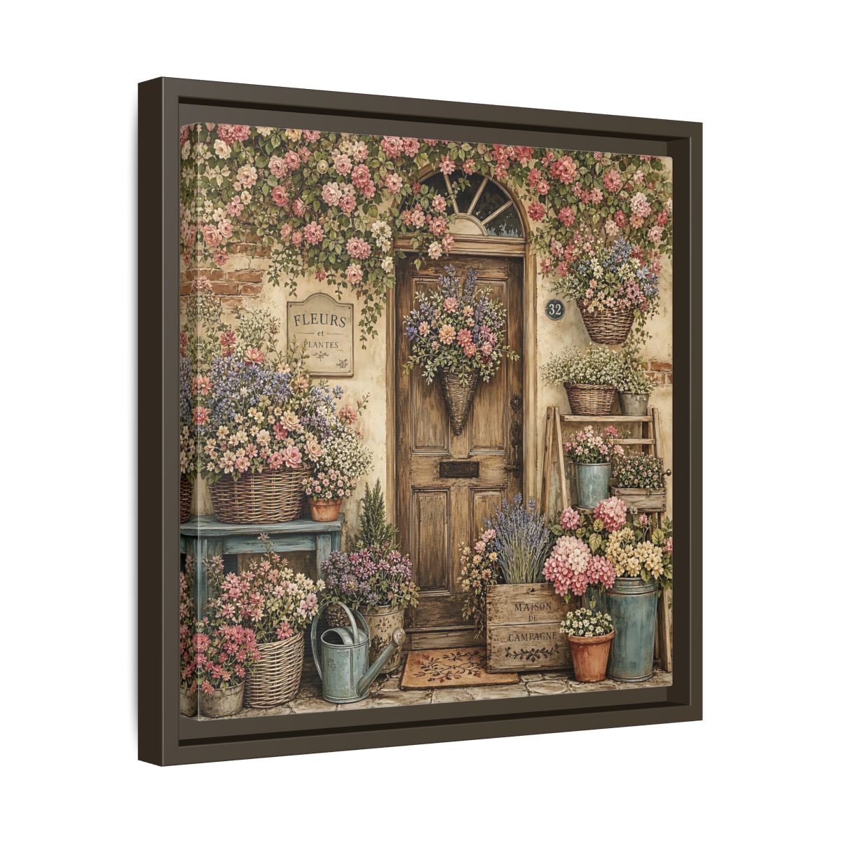 Side Mockup 29. Floral Floral Doorway Cottage Floral Door shown as stretched canvas wall art