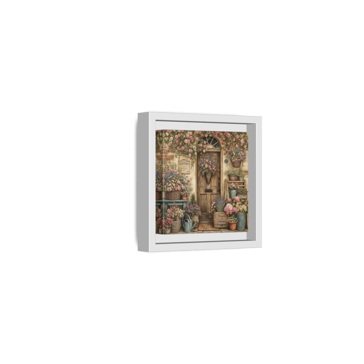 Side Mockup 22. Floral Floral Doorway Cottage Floral Door shown as stretched canvas wall art
