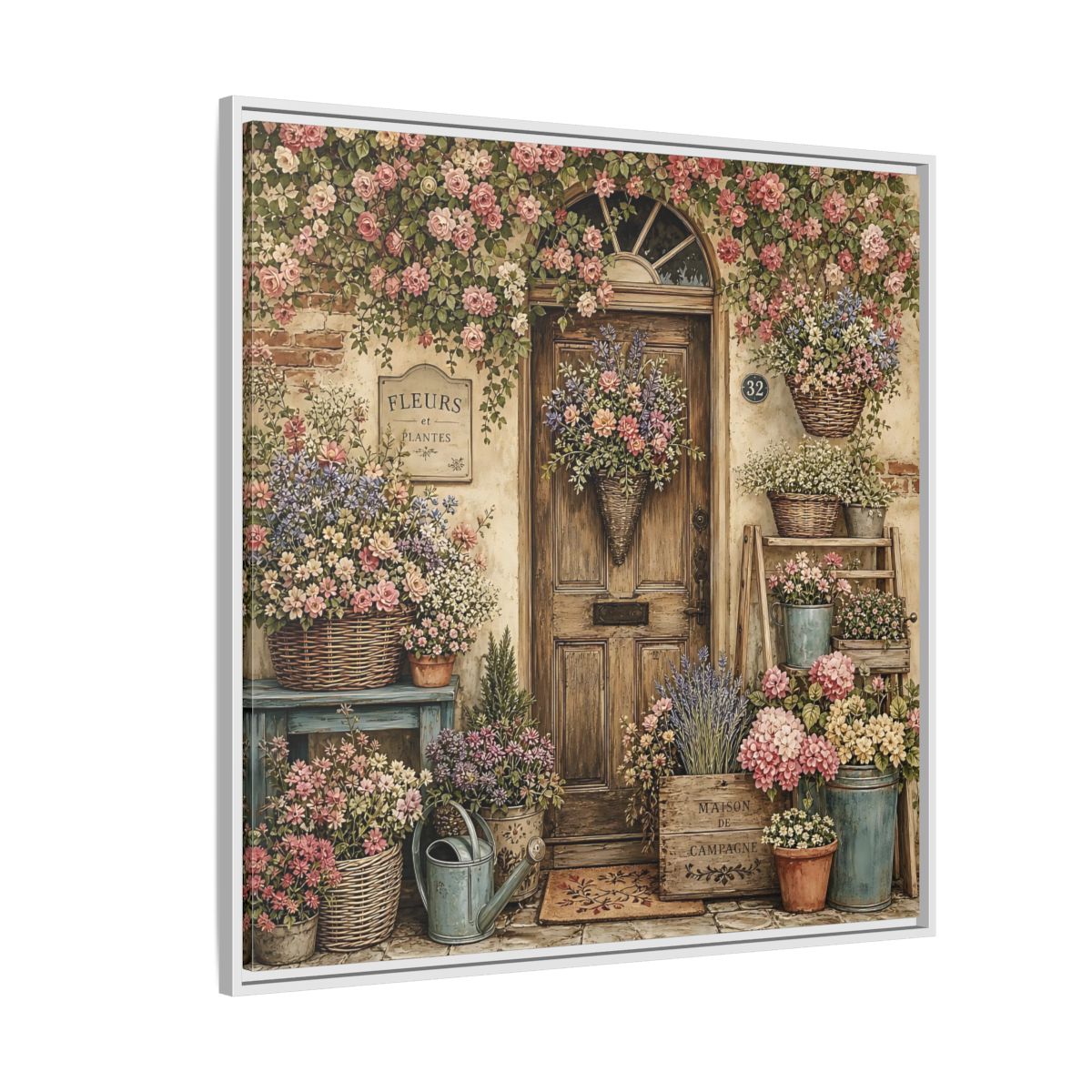 Side Mockup 4. Floral Floral Doorway Cottage Floral Door shown as stretched canvas wall art