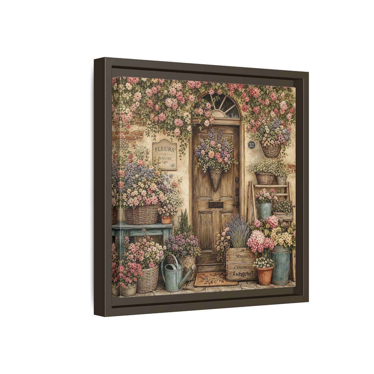 Side Mockup 17. Floral Floral Doorway Cottage Floral Door shown as stretched canvas wall art