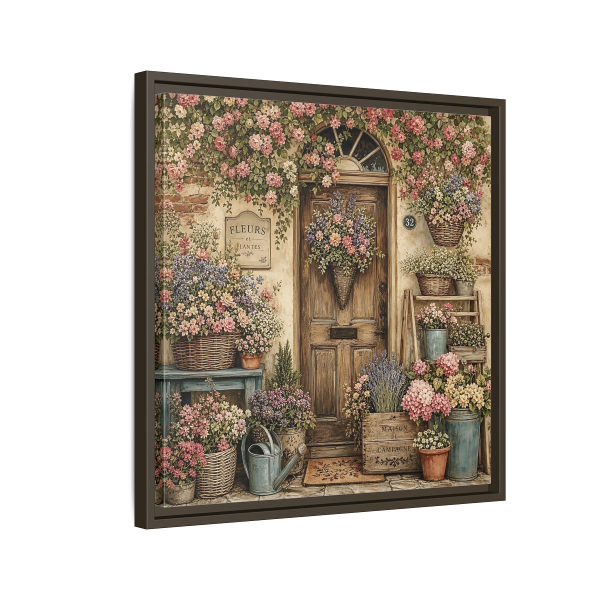 Side Mockup 11. Floral Floral Doorway Cottage Floral Door shown as stretched canvas wall art