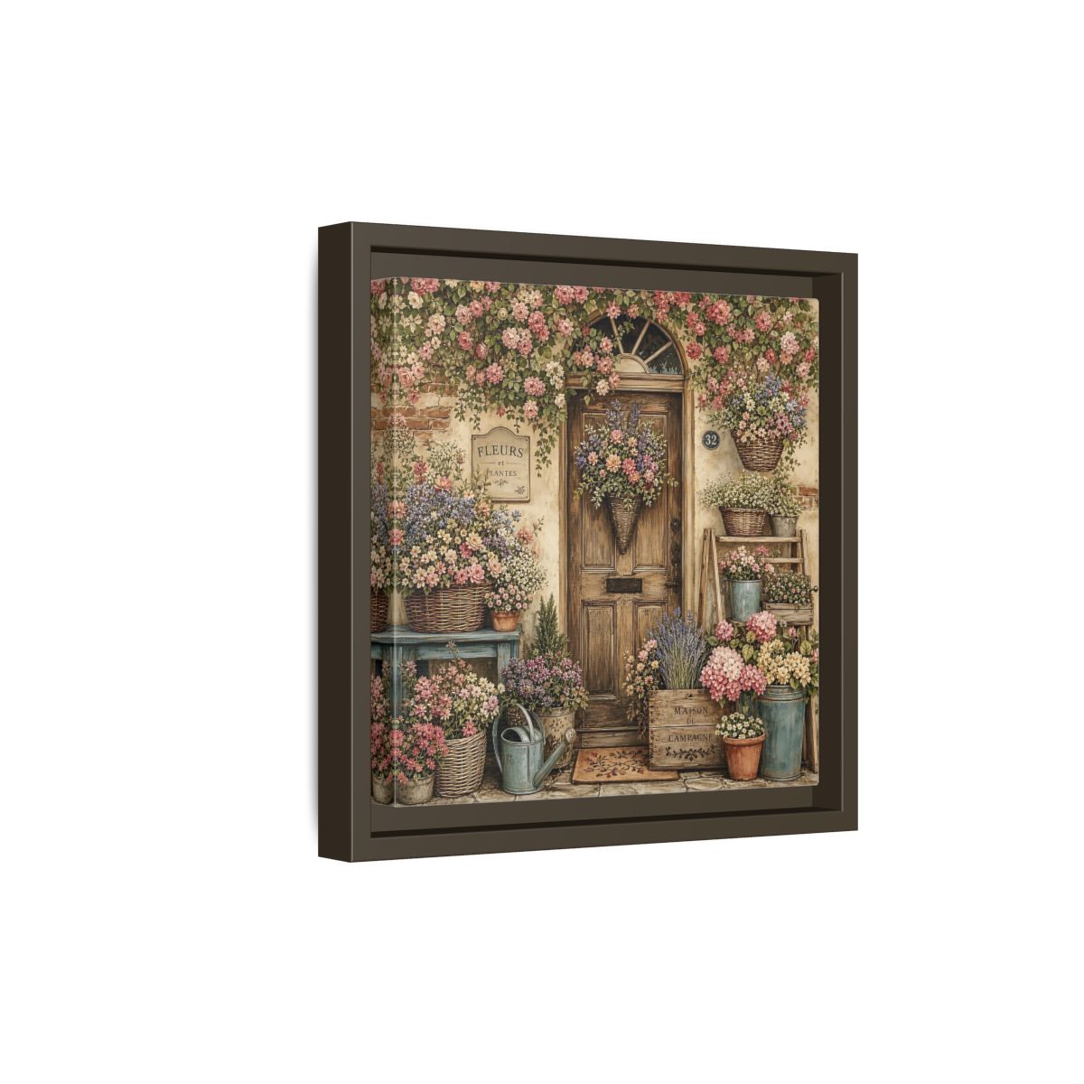 Side Mockup 20. Floral Floral Doorway Cottage Floral Door shown as stretched canvas wall art