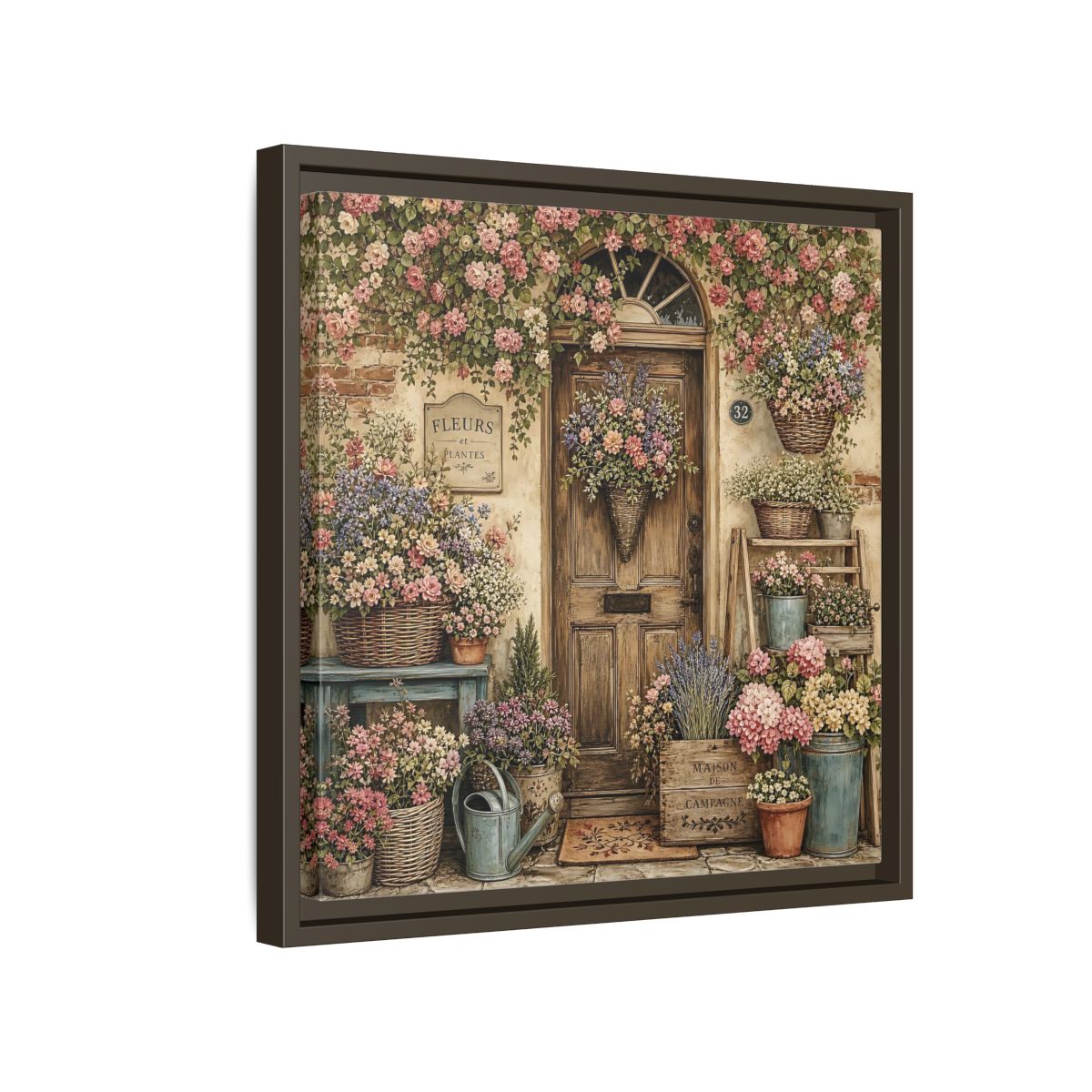 Side Mockup 14. Floral Floral Doorway Cottage Floral Door shown as stretched canvas wall art