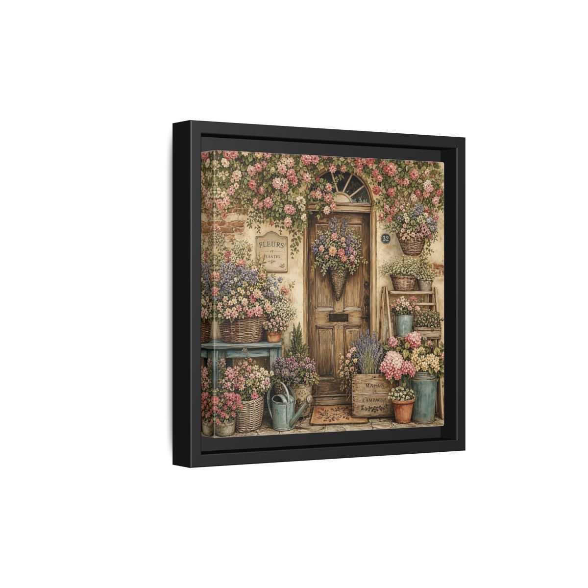 Side Mockup 21. Floral Floral Doorway Cottage Floral Door shown as stretched canvas wall art