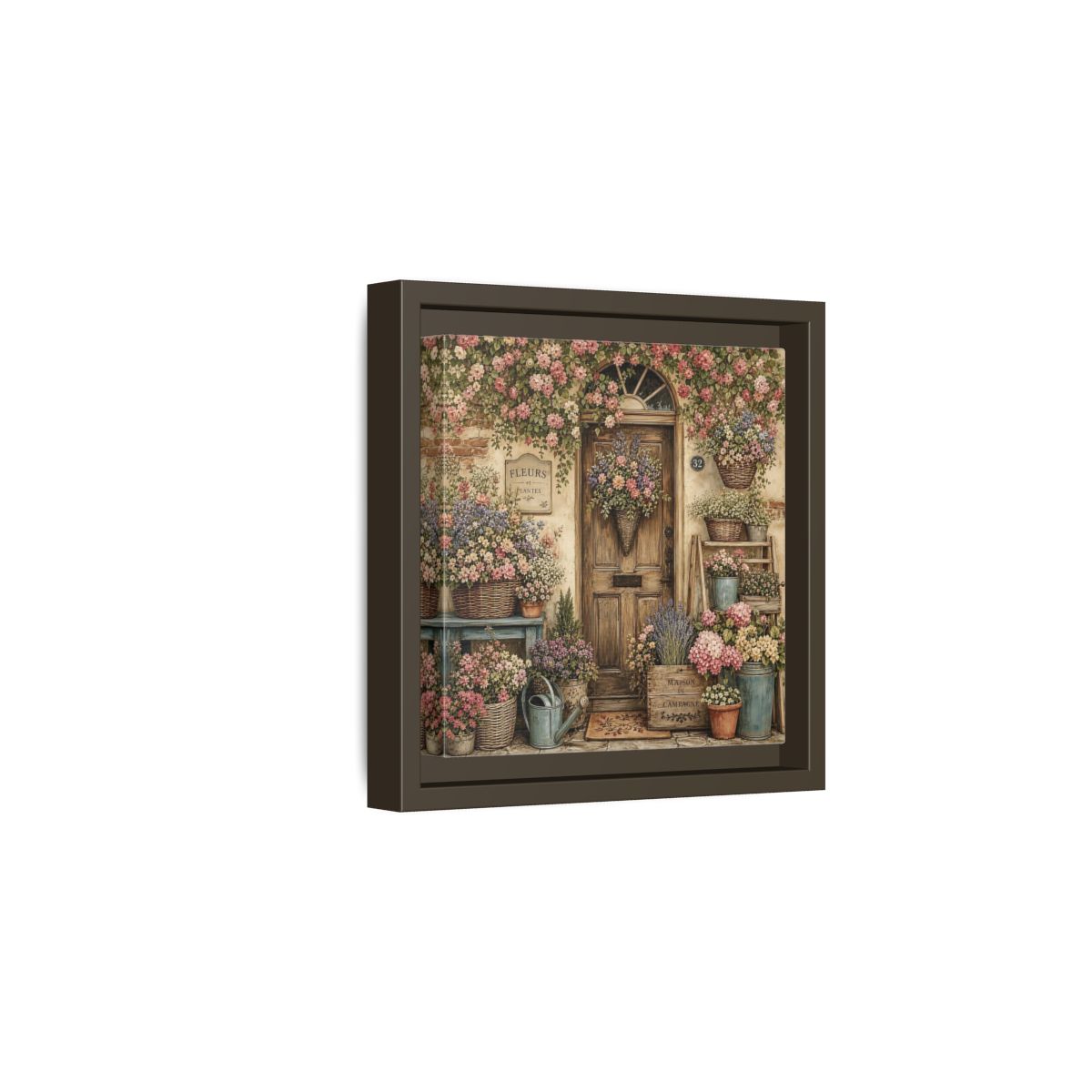 Side Mockup 2. Floral Floral Doorway Cottage Floral Door shown as stretched canvas wall art
