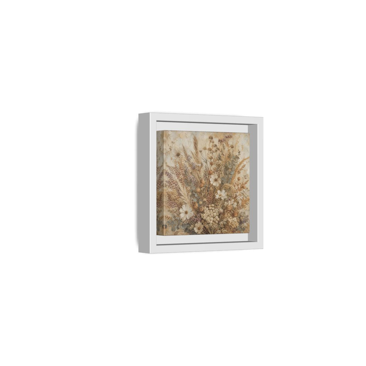 Side Mockup 22. Floral Dried Flowers Brown And Beige shown as stretched canvas wall art